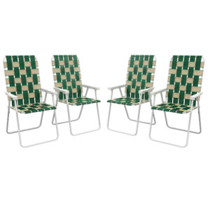 Set of 4 Folding Patio Chairs, Portable Chair Set with Armrests for Camping, Garden, Pool, Beach, Green
