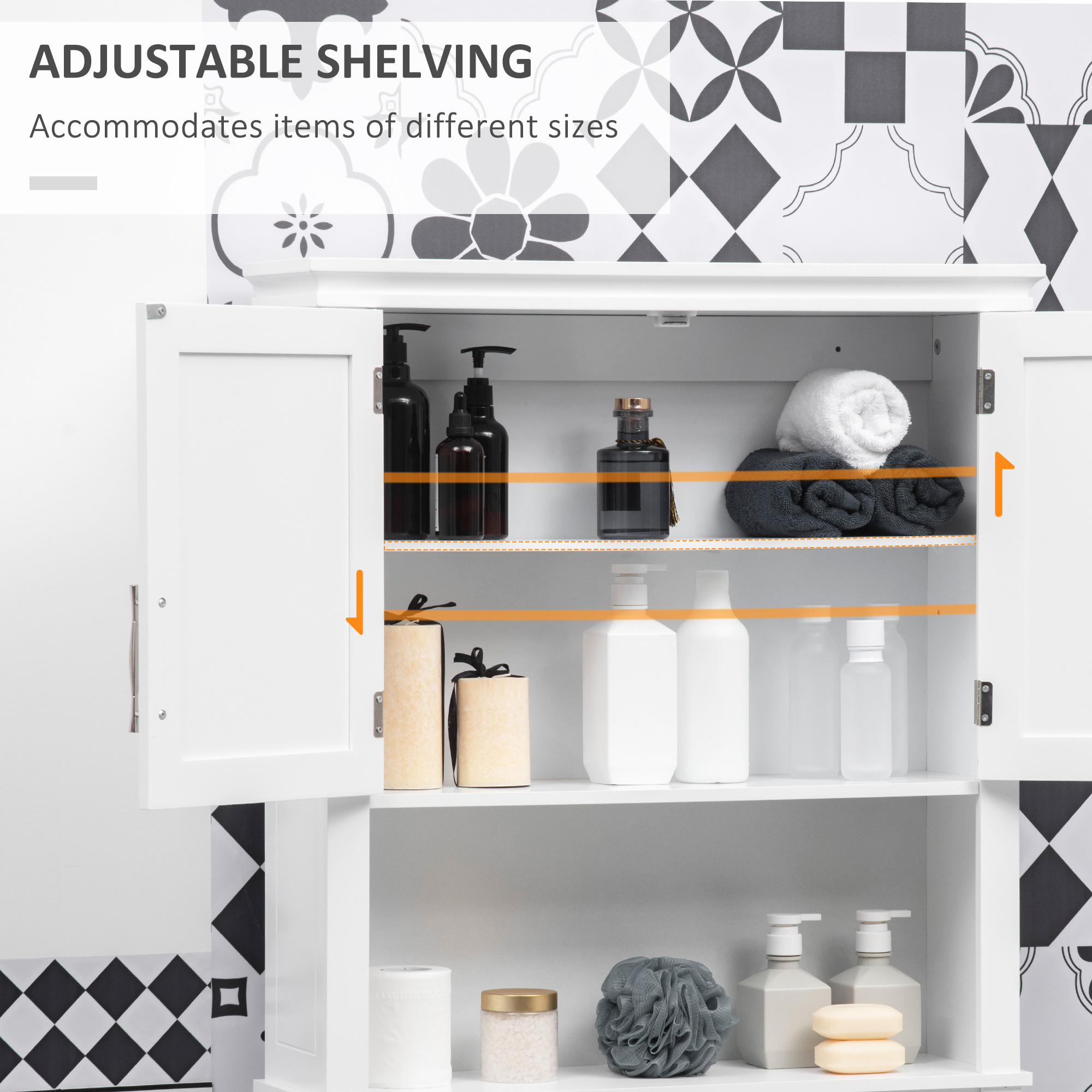 Over the Toilet Storage, Bathroom Cabinets Over Toilet, Cabinet Above Toilet with Doors and Shelves - Image 4
