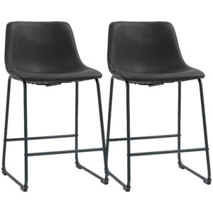 Counter Height Bar Stools Set of 2, Vintage PU Leather Bar Chairs, Kitchen Stool with Footrest, Dark Brown