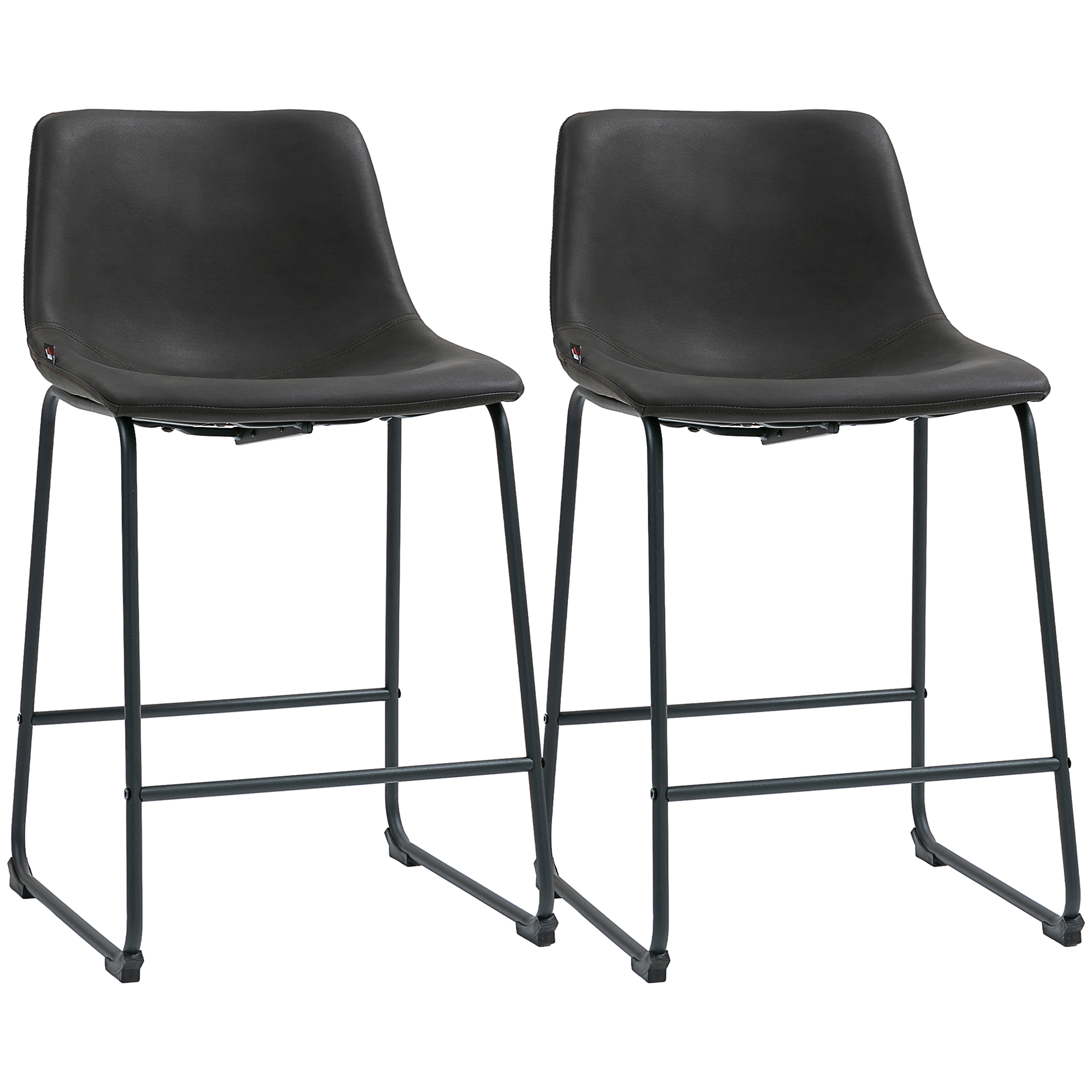 Counter Height Bar Stools Set of 2, Vintage PU Leather Bar Chairs, Kitchen Stool with Footrest, Dark Brown