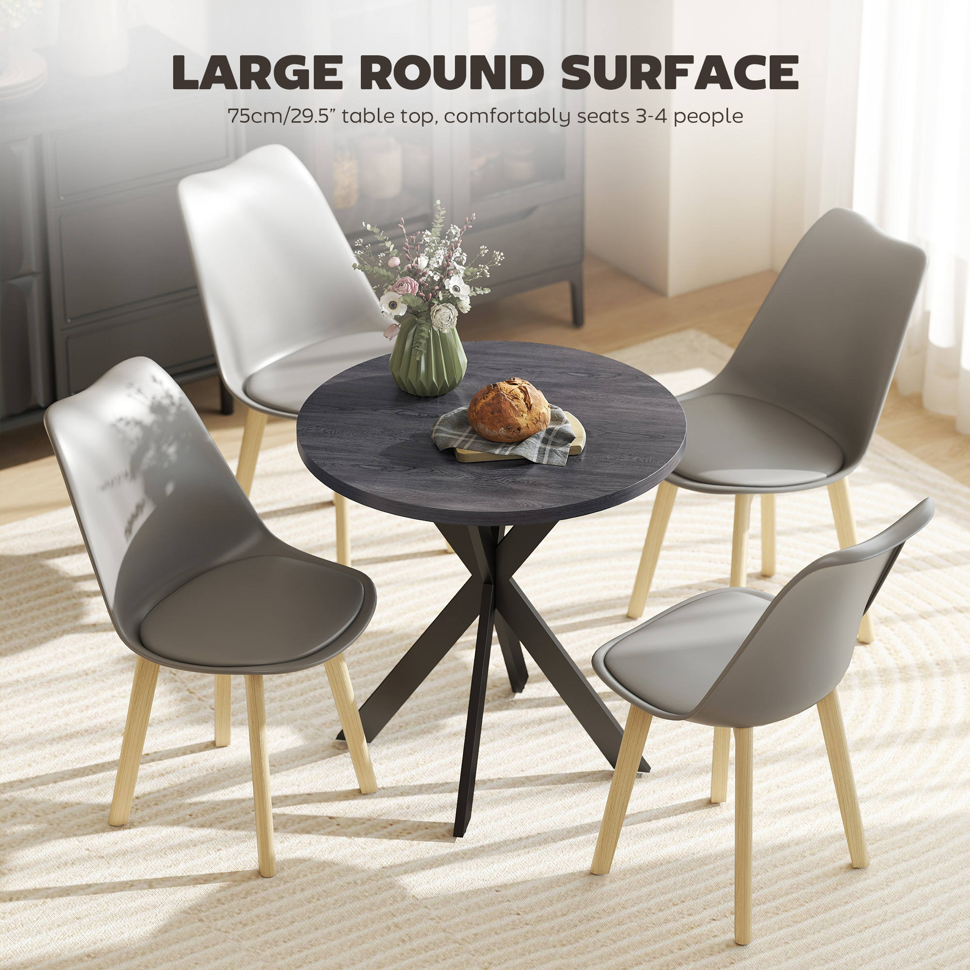 29" Dining Table, Contemporary Round Kitchen Table with Steel Legs, Black - Image 3