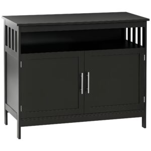 Kitchen Sideboard, Buffet Cabinet, Wooden Storage Console Table with 2-Level Cabinet and Open Shelf, Black