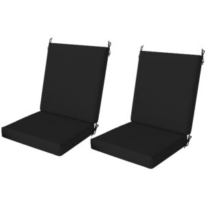 Outdoor Cushions Set of 2 for Dining Chairs, Outdoor Seat Cushions with Back, Fade-Resistant Yarn-Dyed Polyester, Black