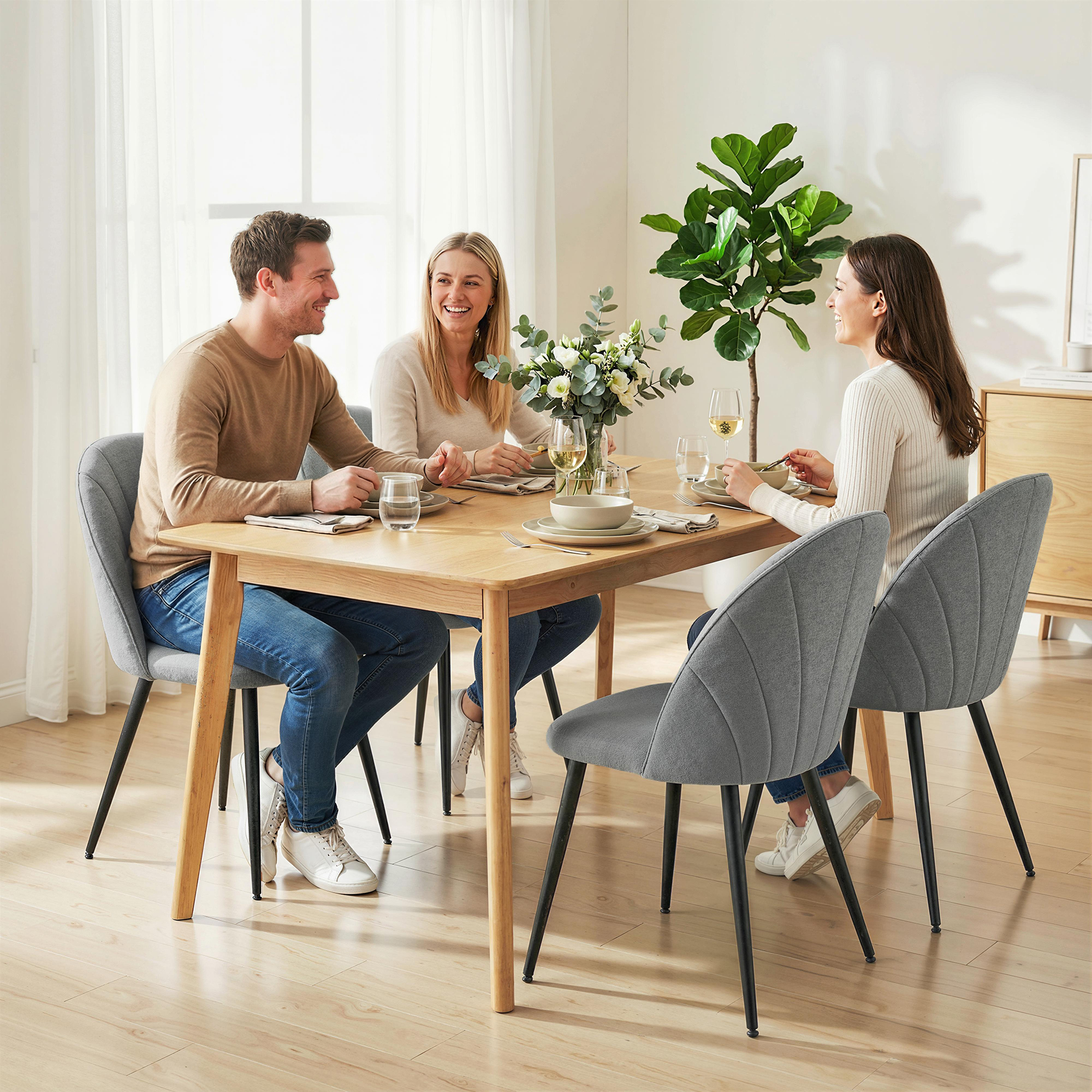 Modern Dining Chairs Set of 4, Upholstered Dining Room Chairs with Metal Legs, Shell Backrest, Padded Seat, Grey - Image 6
