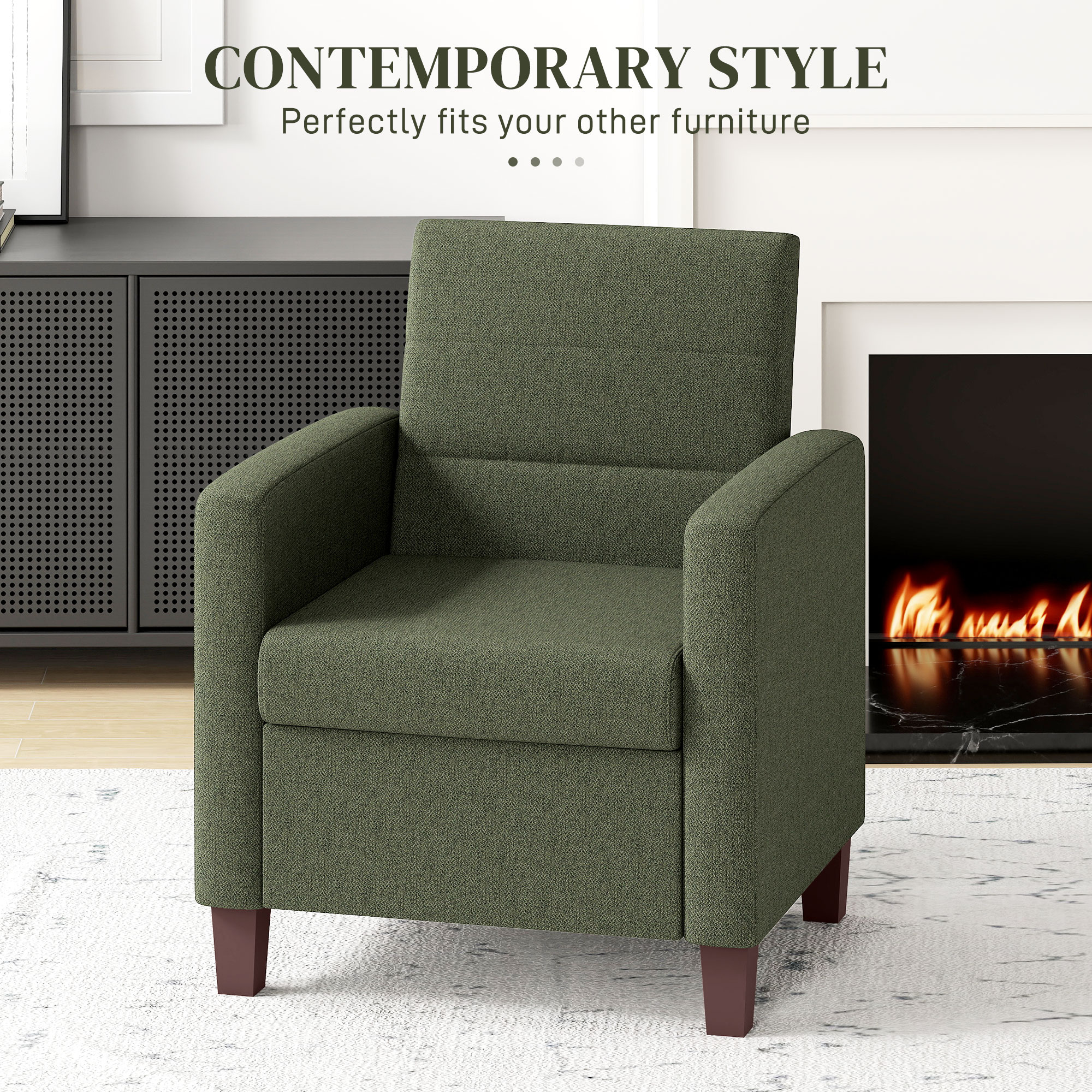 Fabric Accent Chair, Modern Armchair with Seat Cushion and Non-Slip Pads for Living Room, Bedroom, Dark Green - Image 2