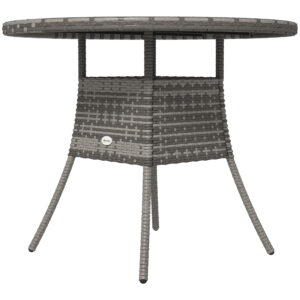 35.4" Outdoor Wicker Dining Table, PE Rattan Patio Furniture with Wood-plastic Composite Top, Grey