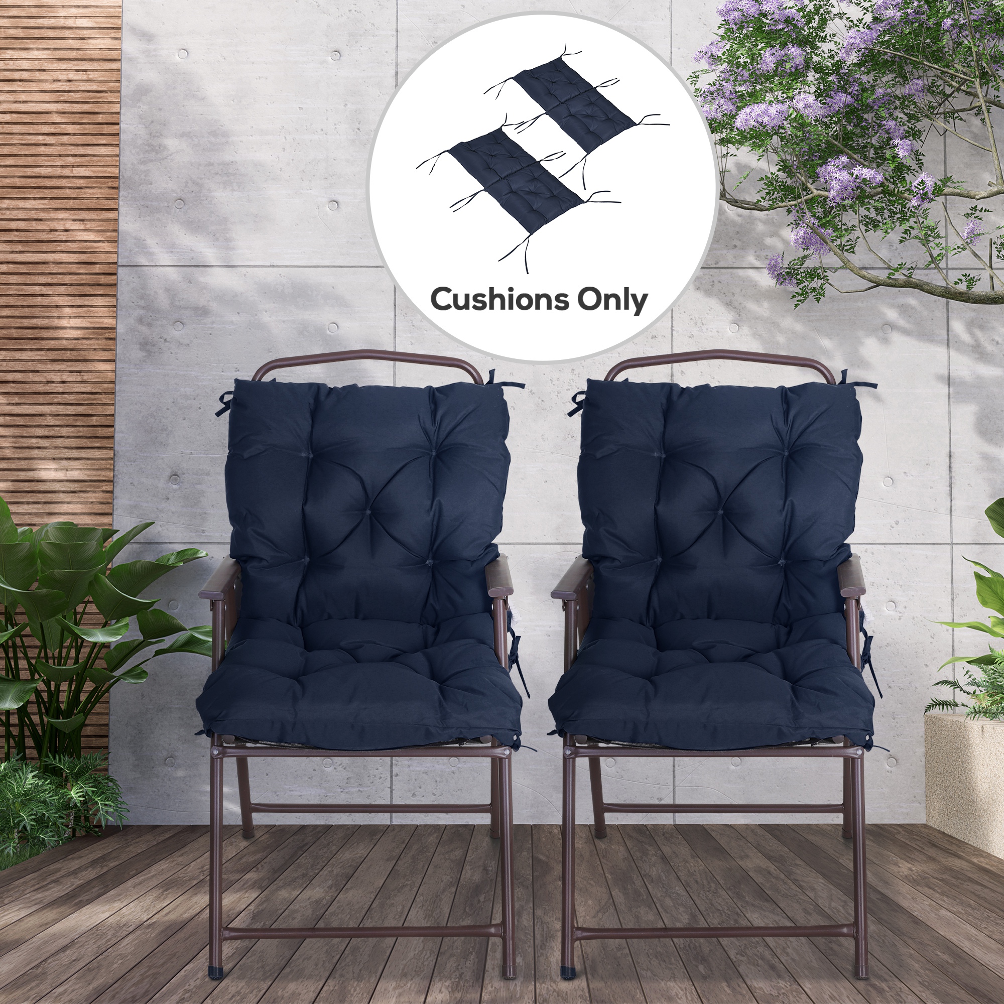 Patio Chair Cushions Set of 2, 39" x 20" x 3" Outdoor Tufted Cushion Set with Ties for Indoor Outdoor Garden Furniture, Dark Blue - Image 6