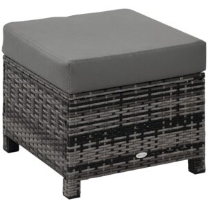 Patio Rattan Ottoman, Outdoor Wicker Footrest with Soft Cushion, Metal Frame for Backyard, Garden, and Poolside, Grey