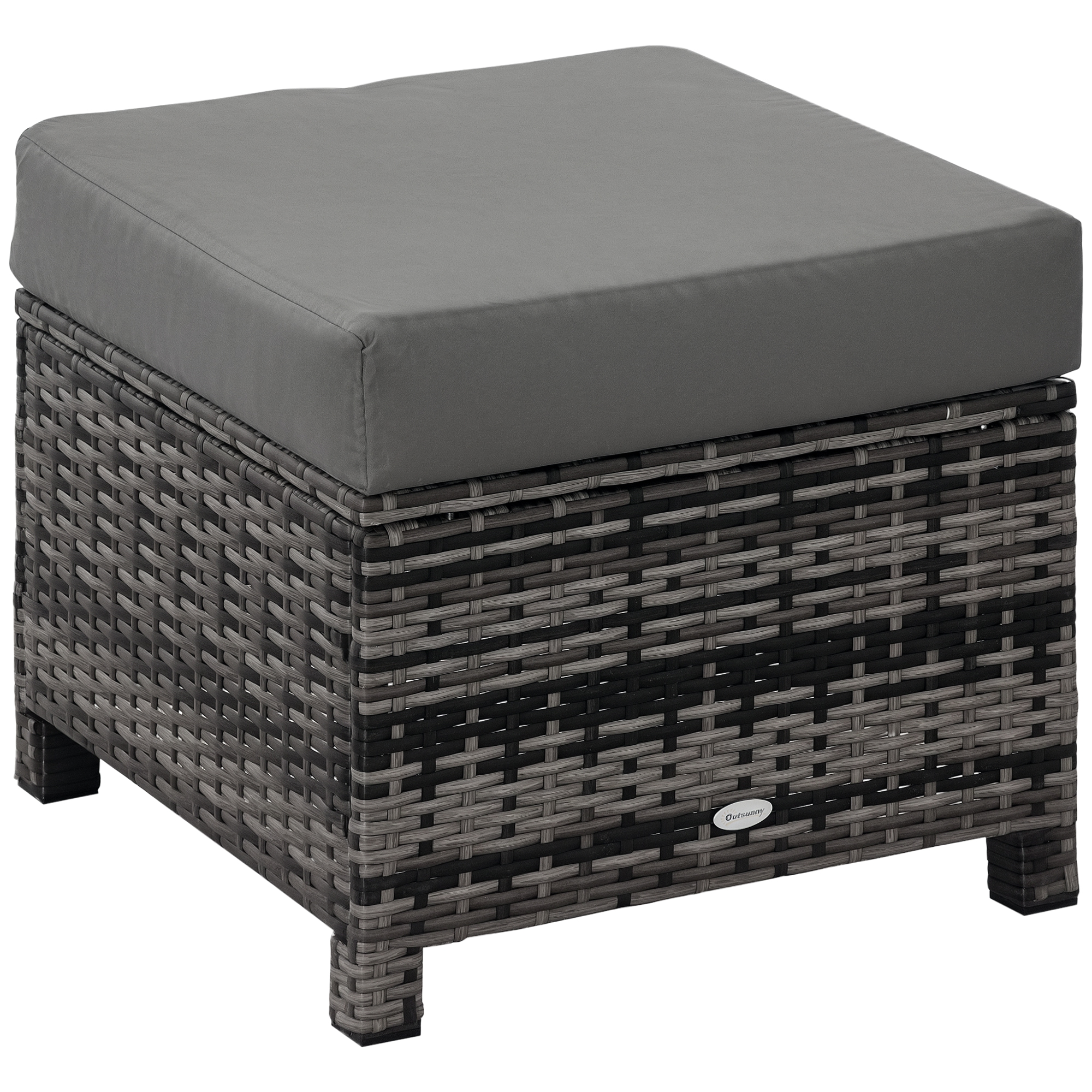 Patio Rattan Ottoman, Outdoor Wicker Footrest with Soft Cushion, Metal Frame for Backyard, Garden, and Poolside, Grey