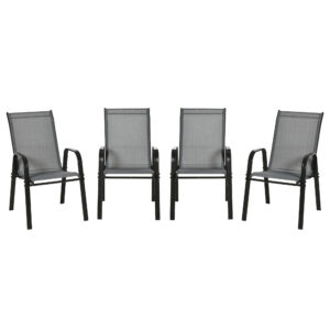 Set of 4 Outdoor Dining Chairs, Heavy Duty Stackable Patio Dining Set with Armrests for Balcony Garden, Dark Grey