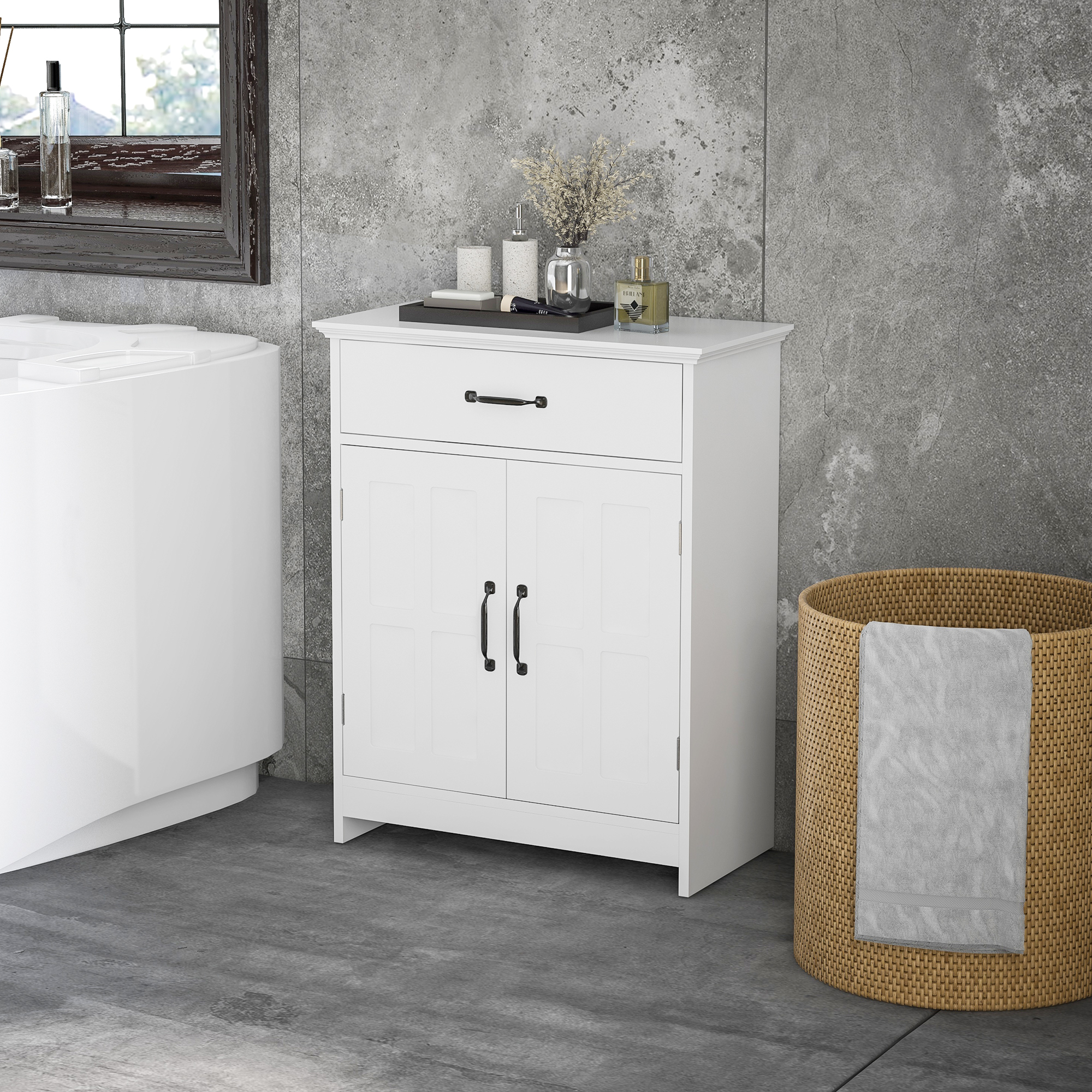 Bathroom Storage, Bathroom Cabinet with 2 Doors, Adjustable Shelves for Living Room Kitchen, 23.6"x11.8"x29.5", White - Image 6