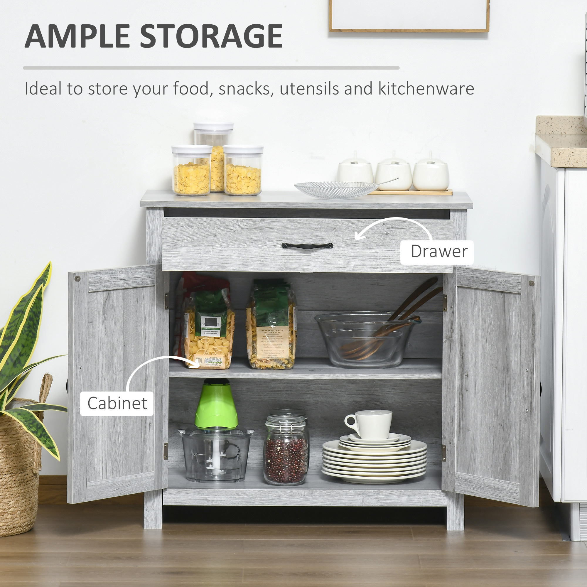 Farmhouse Sideboard Buffet Cabinet, Storage Cabinet with Barn Doors, Grey Grain - Image 2