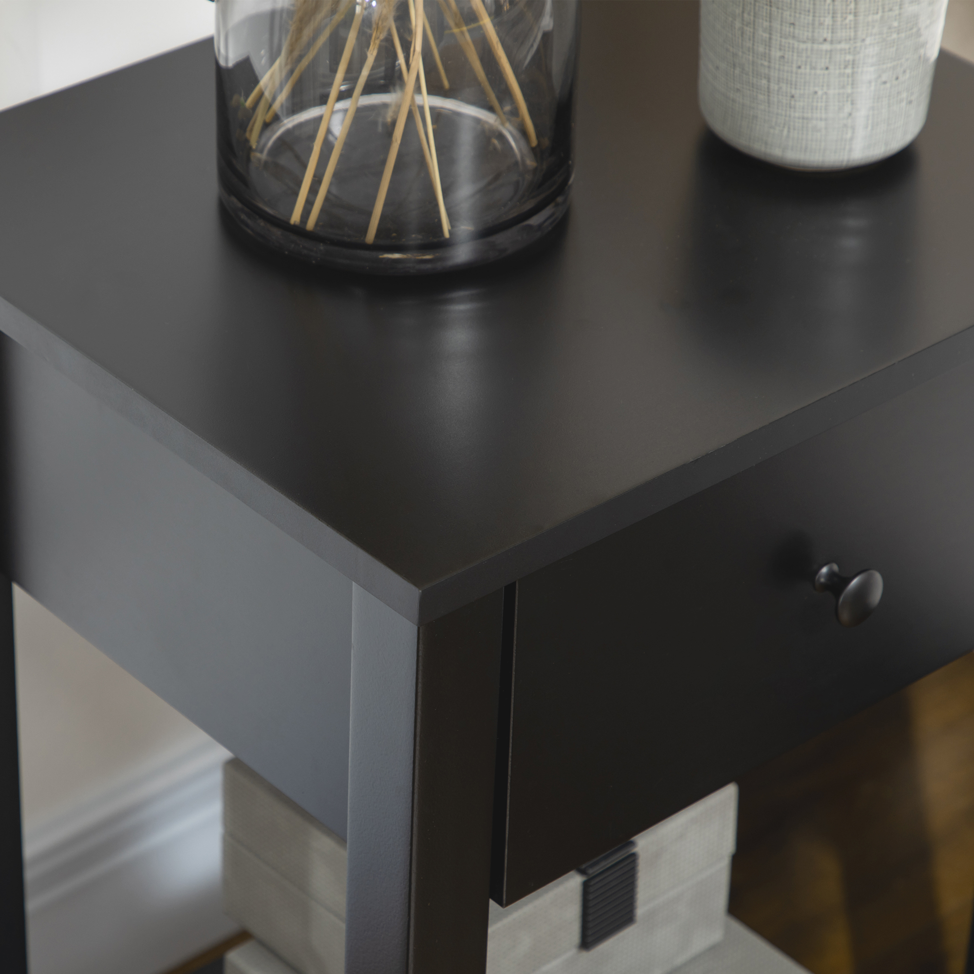 Side Table Set of 2, End Tables with Drawer and Bottom Shelf, 2-tier Nightstand for Bedroom, Living Room, Black - Image 5