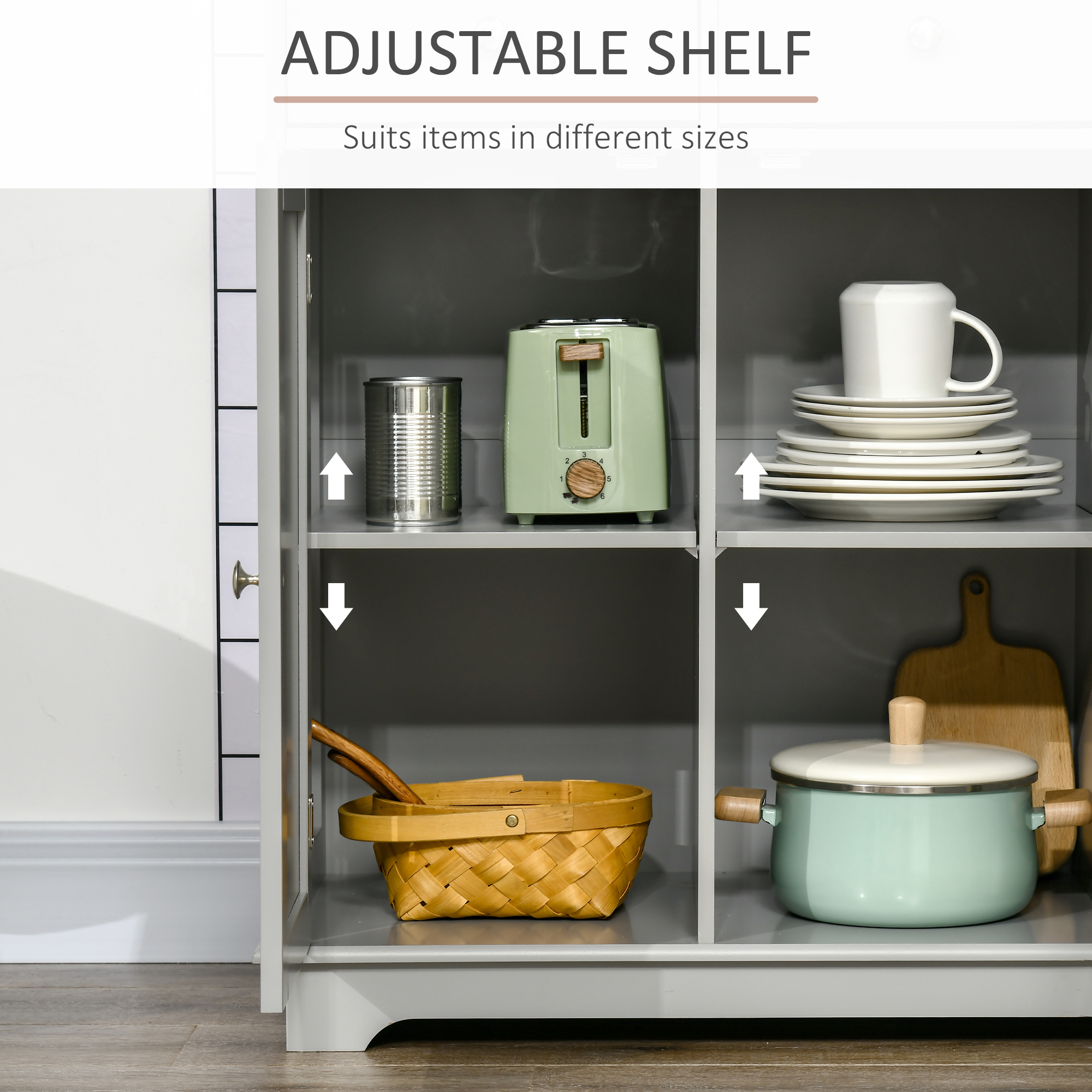 Modern Sideboard, Buffet Cabinet with Storage Cabinets, Drawers and Adjustable Shelves for Living Room, Grey - Image 3