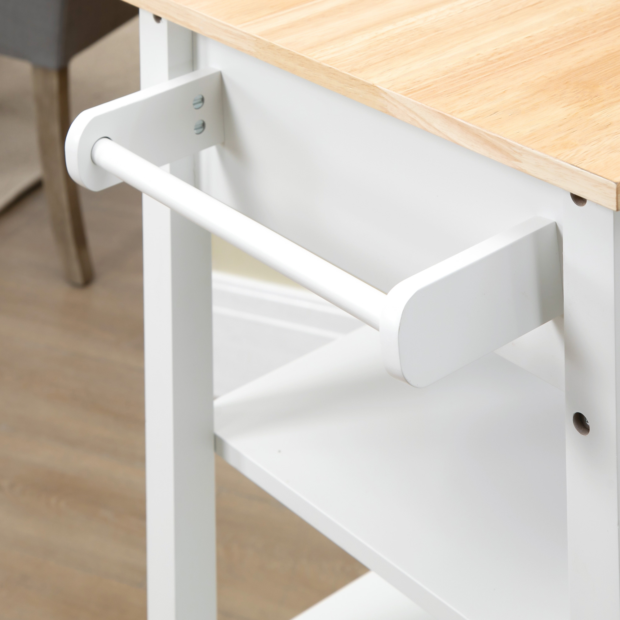 Kitchen Island, Compact Kitchen Cart on Wheels with Open Shelf & Storage Drawer for Dining Room, Kitchen, White - Image 6