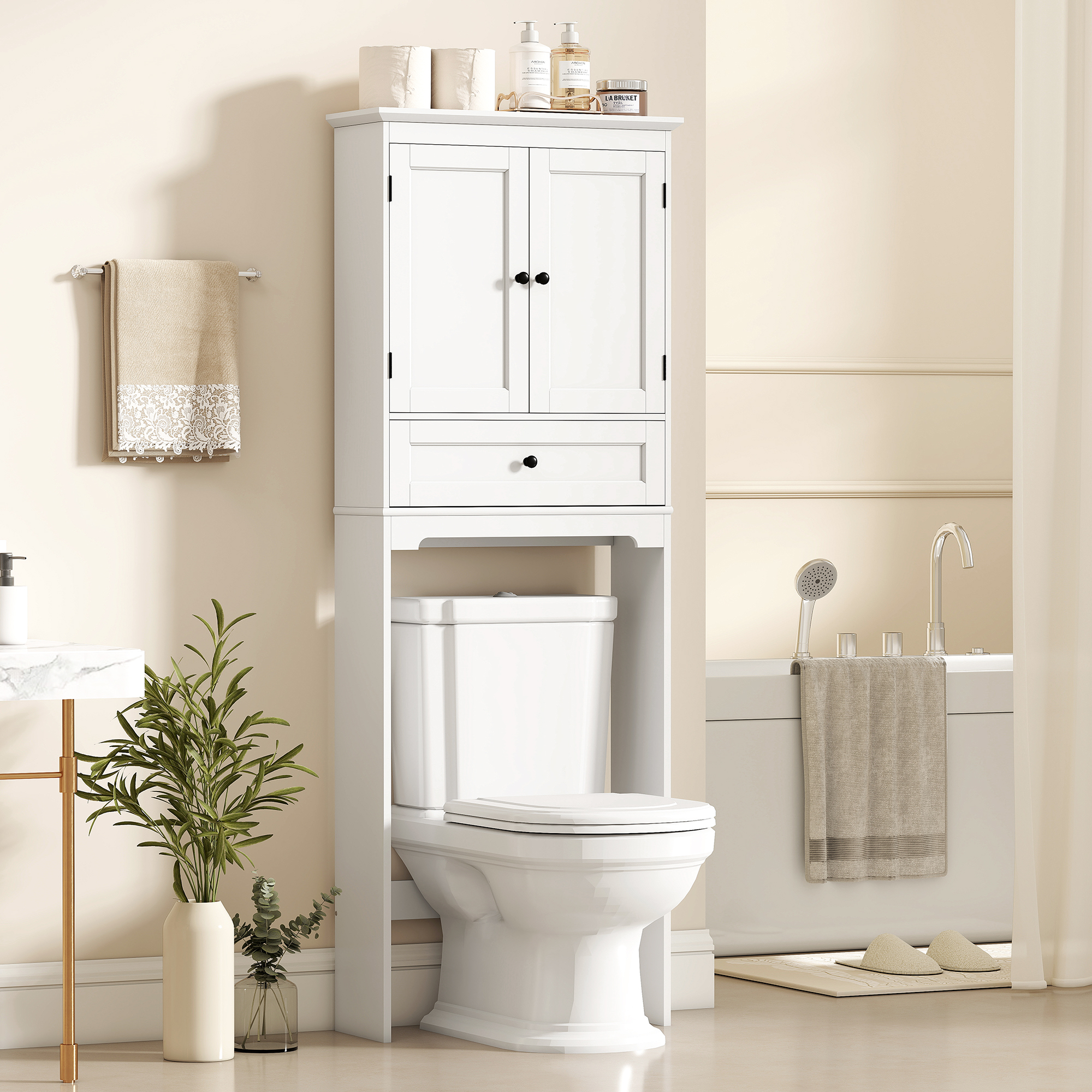 Over The Toilet Storage, Modern Bathroom Cabinet Over Toilet with Drawer, Cabinet and Adjustable Shelf, White - Image 6