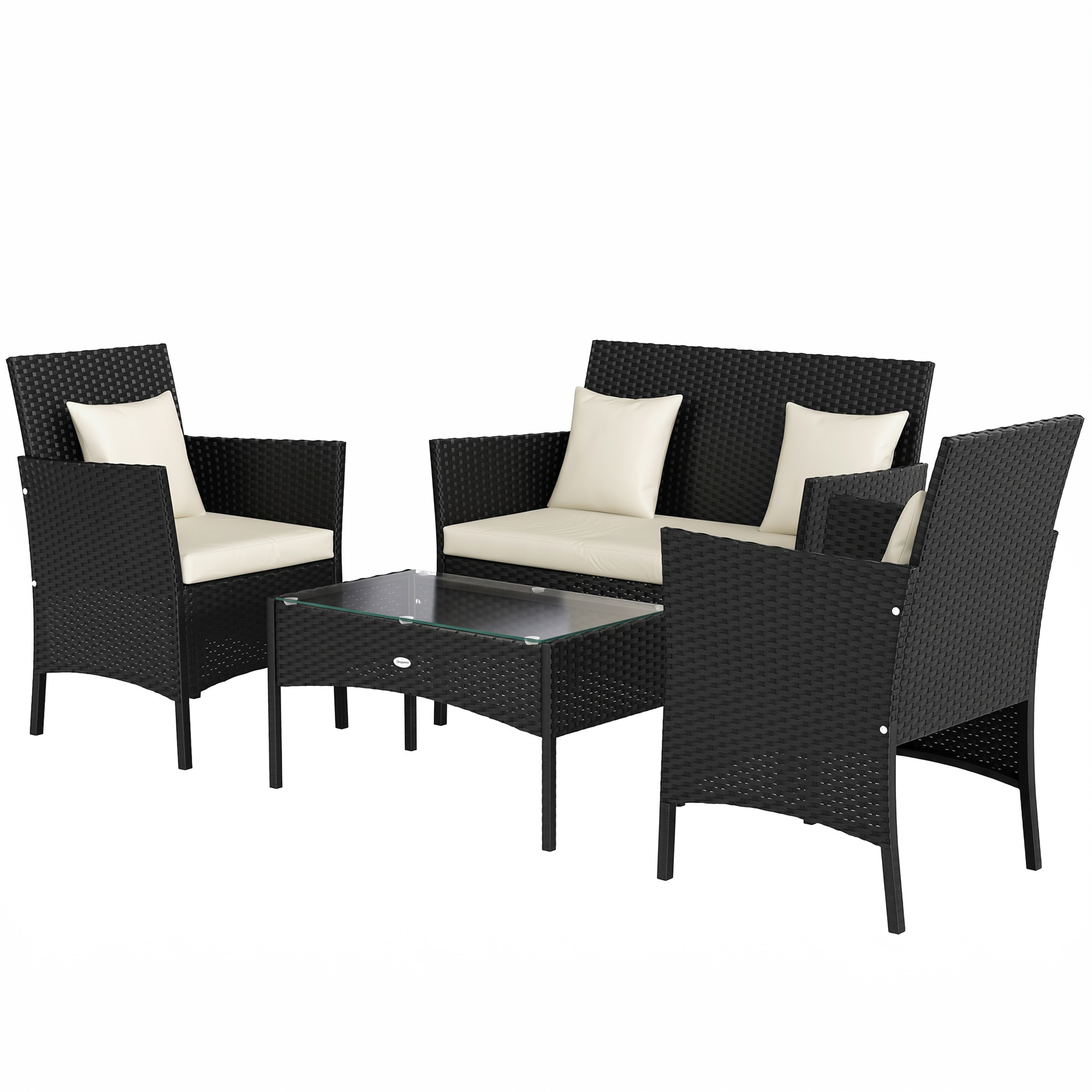 4-Piece Rattan Outdoor Furniture Set Patio Furniture Set with Coffee Table 22.8" W x 21.7" D x 33.5" H Black & Cream