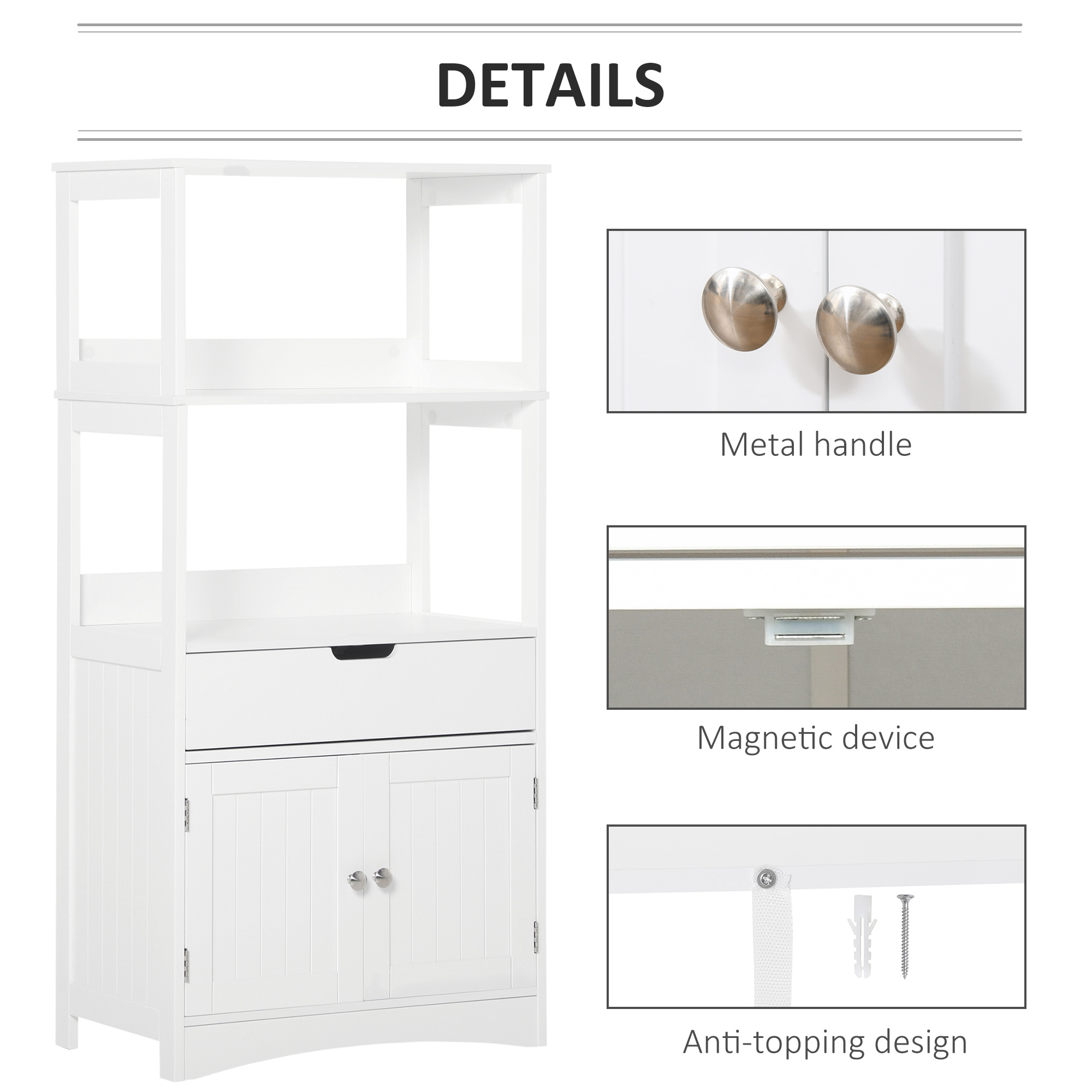 Bathroom Floor Cabinet, Free Standing Kitchen Cabinet with Shelves, Drawer and Doors, for Living Room, White - Image 5