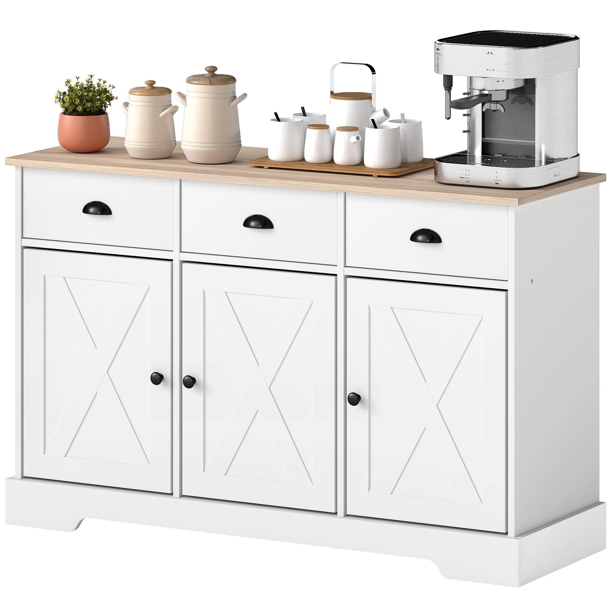 46.5" Buffet Cabinet, Farmhouse Sideboard with 3 Barn Doors and 3 Drawers for Living Room, Kitchen, White