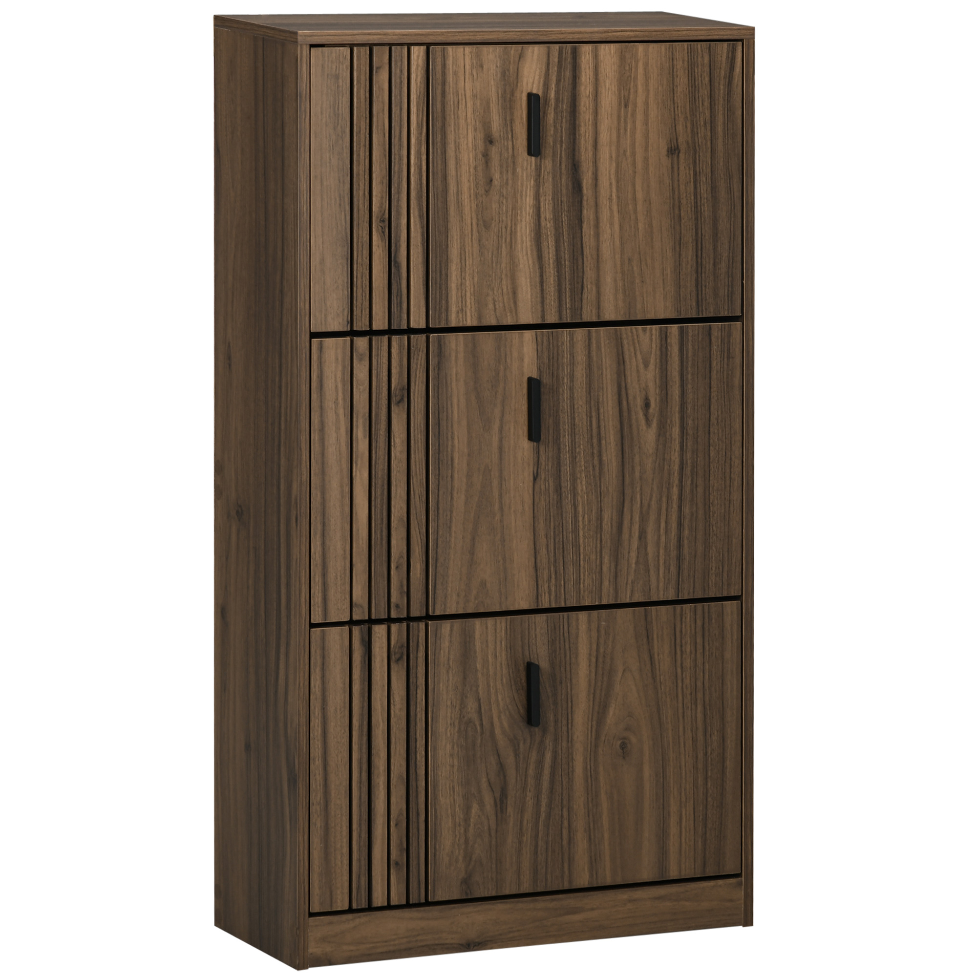 Shoe Storage Cabinet Organizer for 18 Pairs of Shoes with 3 Flip Drawers and Adjustable Shelves, Walnut