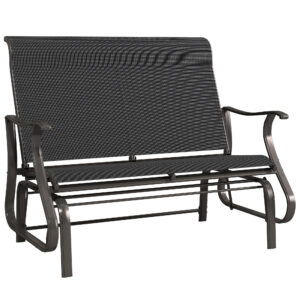 Garden Double Gliding Chair, Patio Glider Armchair for Outdoor, Backyard Mesh Seat and Backrest, Steel Frame Black