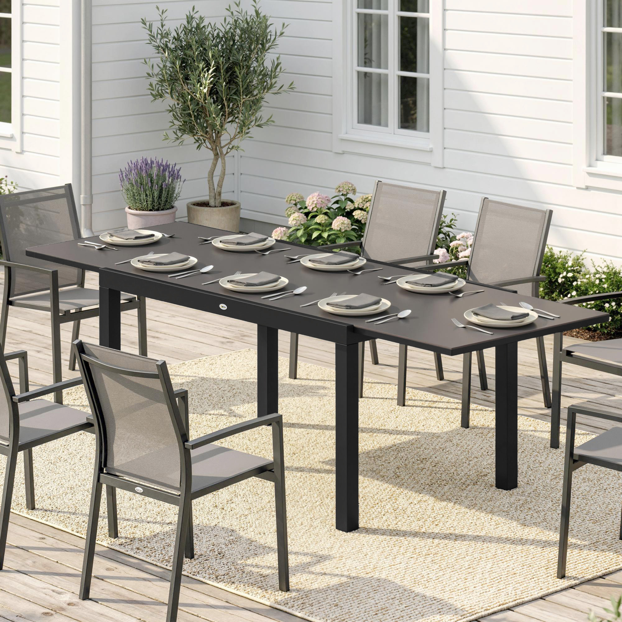Expandable Outdoor Dining Table, 55"-95" Patio Table with Tempered Glass Top and Aluminum Frame, Black - Image 6