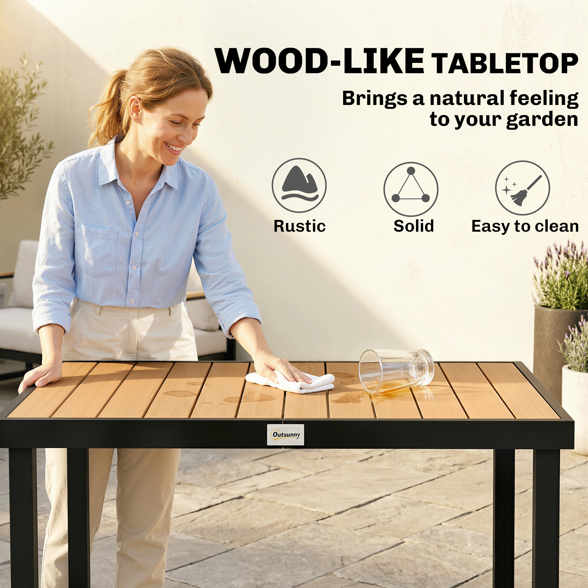 Aluminum Outdoor Dining Table for 6, Patio Rectangular Table, 47.2" x 35.4" x 29.1", Natural - Image 2