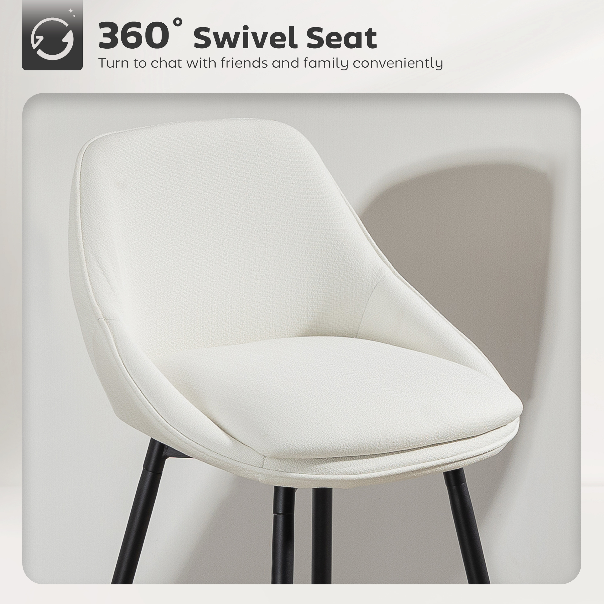 26" Counter Height Barstools Set of 2, Upholstered Swivel Bar Stools with Backrests and Armrests, Cream White - Image 2