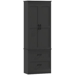 Tall Pantry Cabinet, 67" Kitchen Storage Cabinet with Adjustable Shelves and 2 Drawers for Kitchen, Dining Room, Black