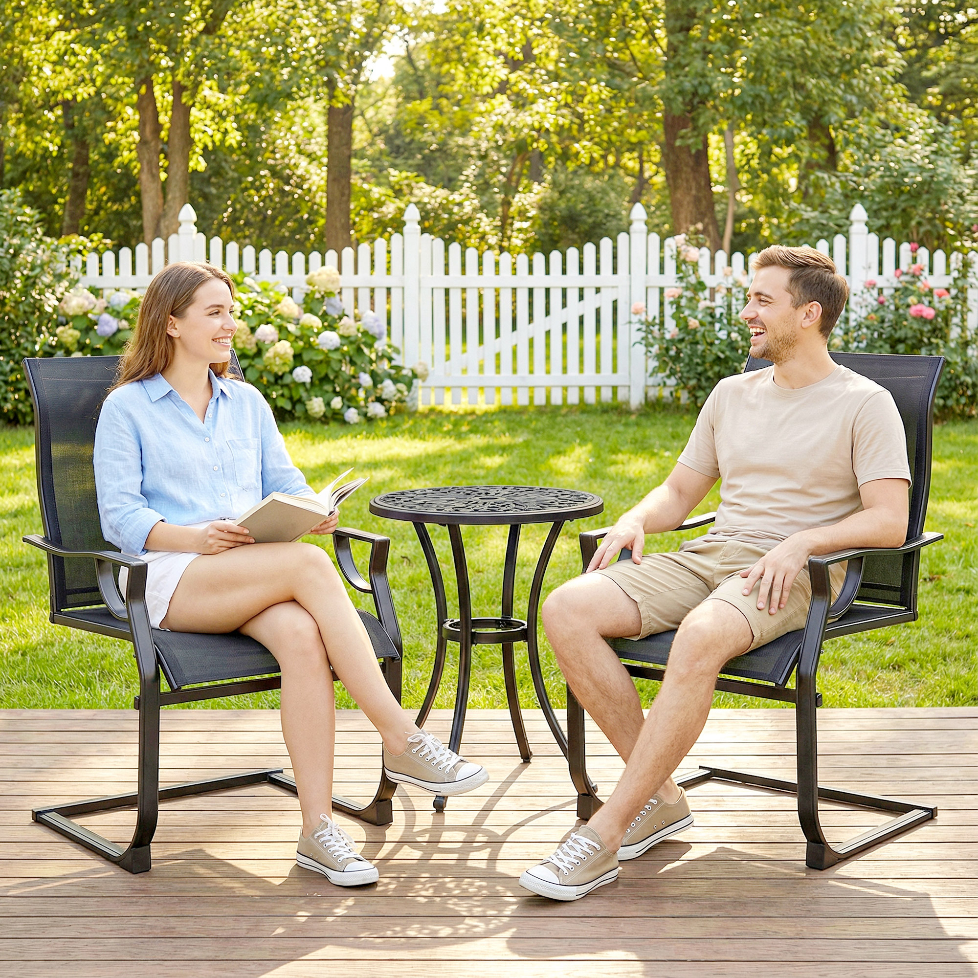 C Spring Motion Patio Chairs Set of 2 with Curved High Backrest, Armrest, All Weather Breathable Fabric, Metal Frame - Image 6