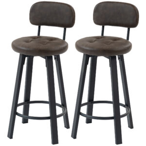 Bar Stools Set of 2, Upholstered Breakfast Bar Chairs with Footrest and Backrest for Kitchen Counter, Brown