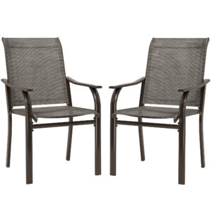 Patio Chairs Set of 2 with Armrest and High Backrest, for Backyard, Balcony, Porch, Poolside, Deck, Garden, Brown