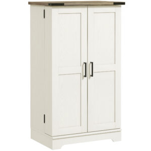 Farmhouse Kitchen Pantry Storage Cabinet, Kitchen Pantry Cabinet with Doors and Adjustable Shelves, Cream White