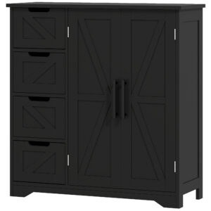 Bathroom Floor Cabinet, Farmhouse Bathroom Storage Cabinet with Adjustable Shelf, Black