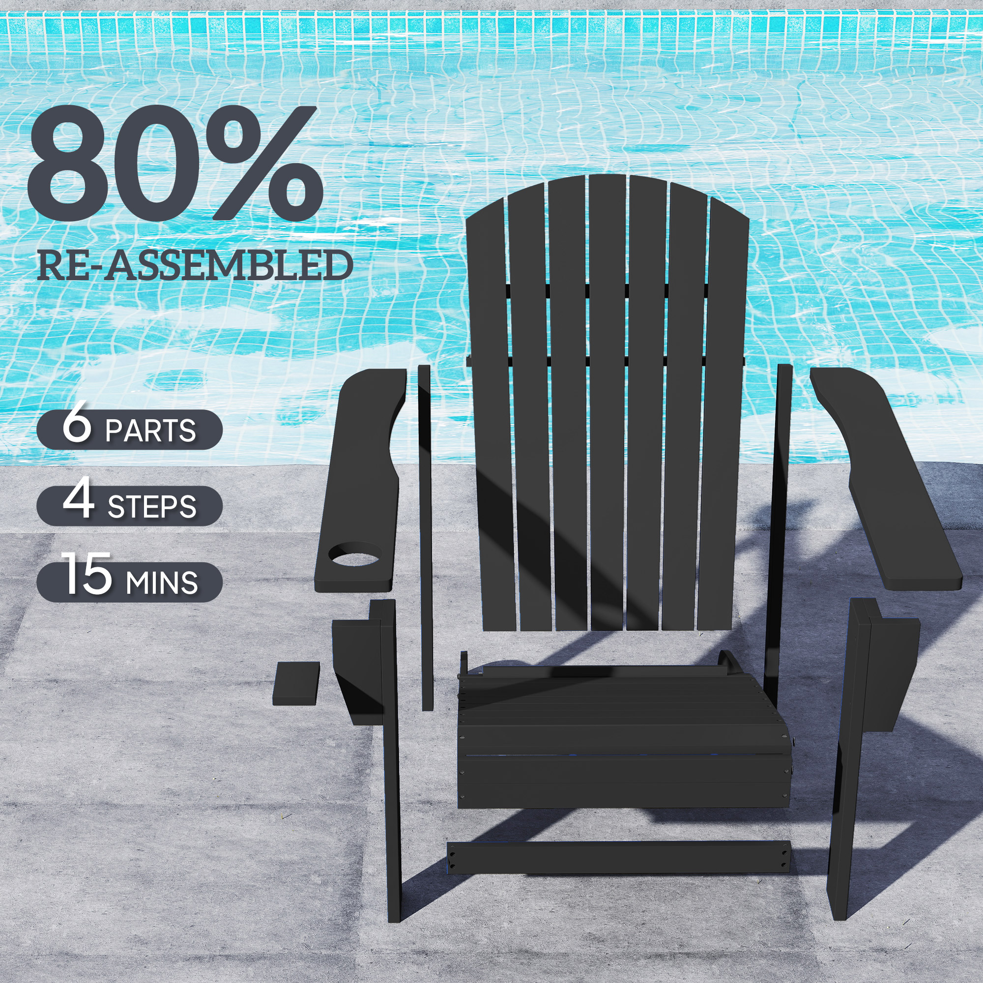 Classic Adirondack Chair Muskoka Chair, Garden Deck Chair with Cup Holder for Patio, Indoor, Backyard, Black - Image 3