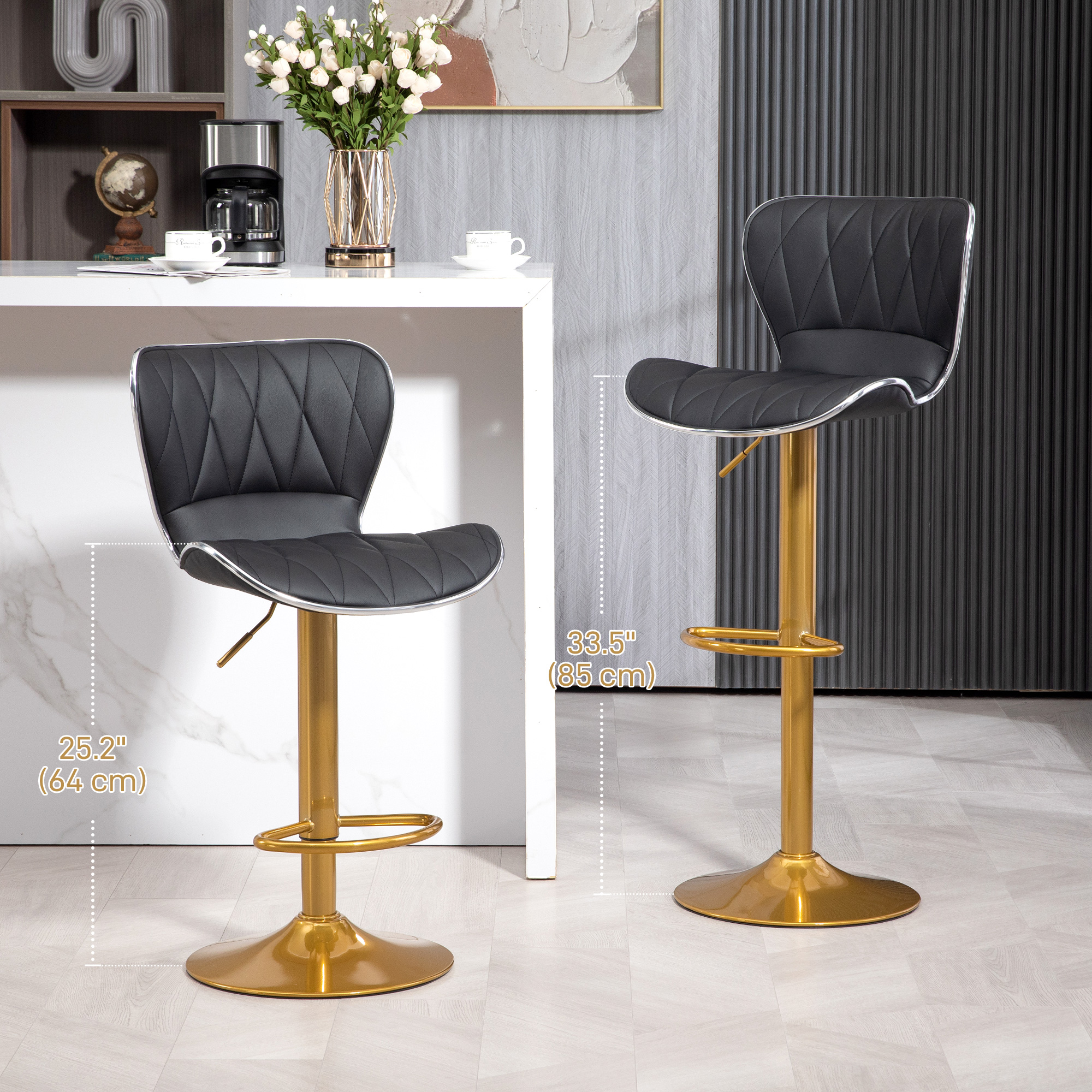 Counter Height Bar Stools Set of 2, Adjustable Height Bar Chairs with Swivel Seat, PU Leather Upholstery - Image 2