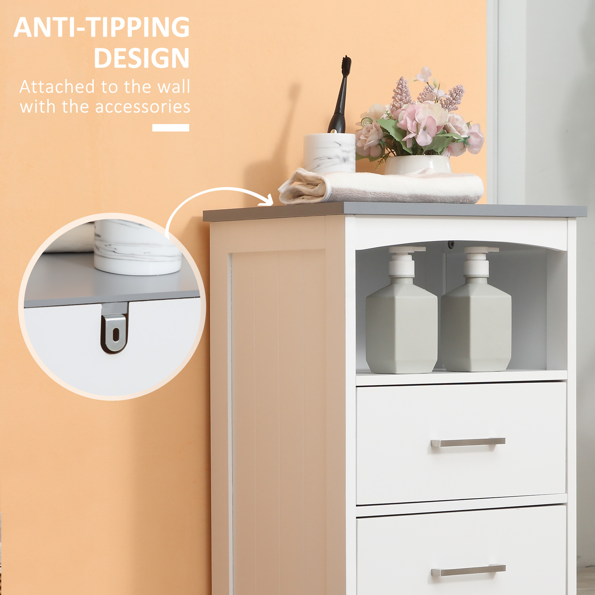 Small Bathroom Storage Cabinet, Floor Cabinet with 3 Drawers and Open Component, Narrow Bathroom Cabinet, White - Image 4