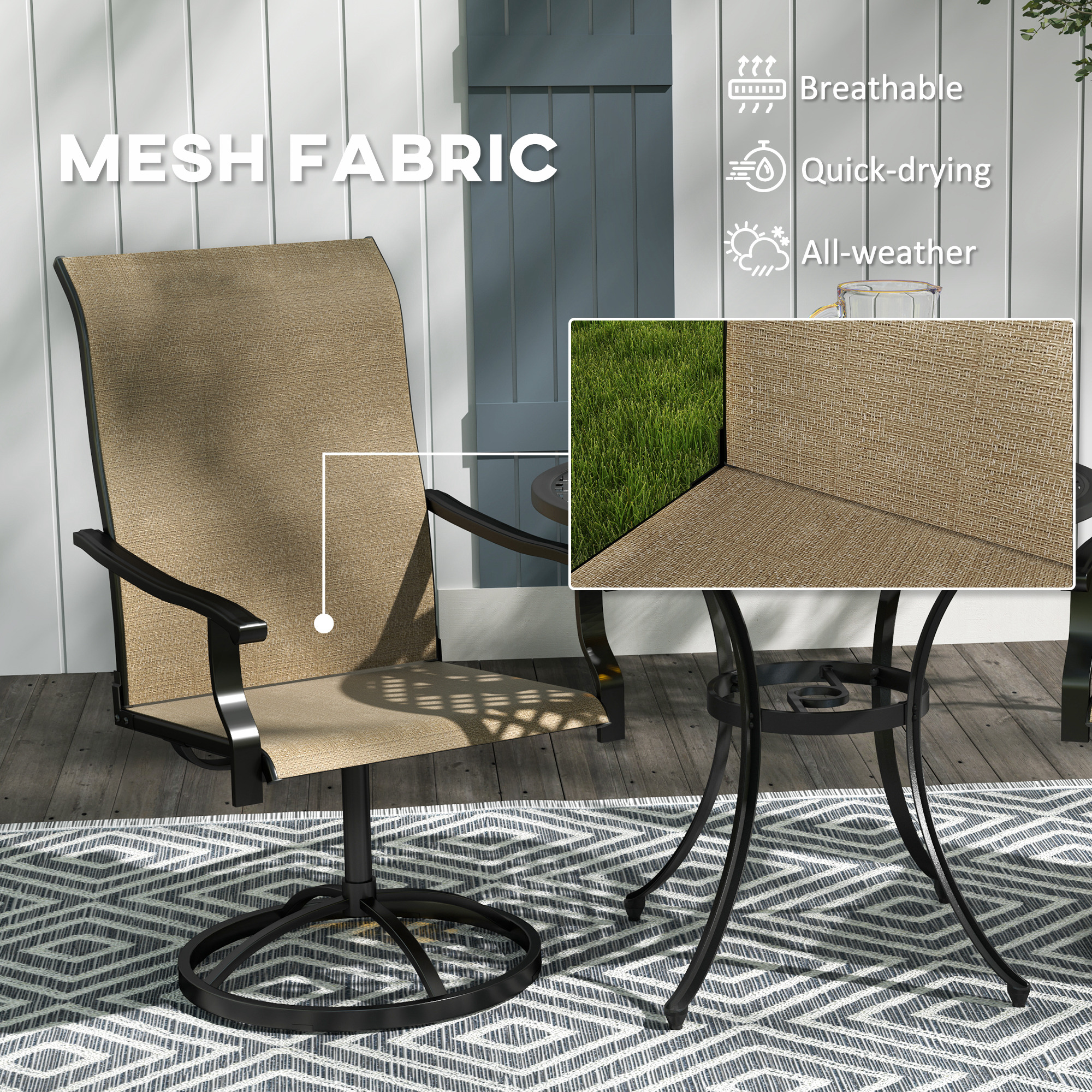 Outdoor Swivel Dining Chairs Set of 2, High Back Swivel Chairs with All Weather Mesh for Deck, Backyard, Poolside, Brown - Image 3