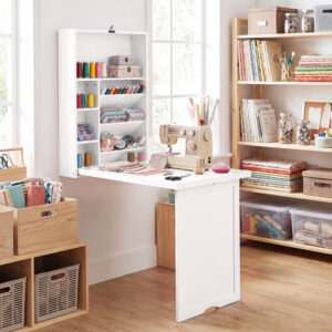 Wall Mounted Fold-Out Convertible Floating Desk Space Saver-White