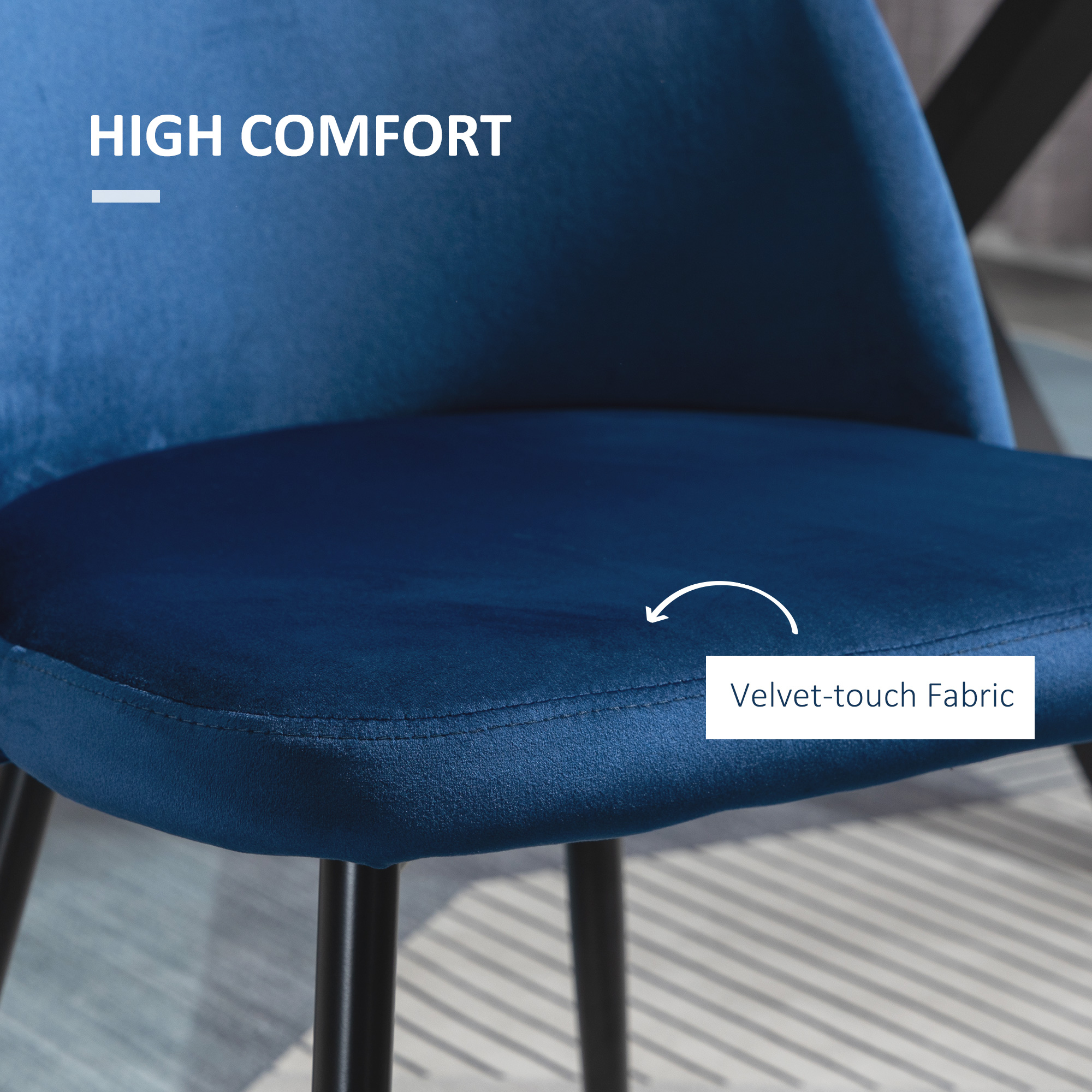 Set of 2 Mid-Back Dining Chair, Mid-Back Velvet-touch Upholstery Kitchen Chair for Living Room Dining Room, Dark Blue - Image 3
