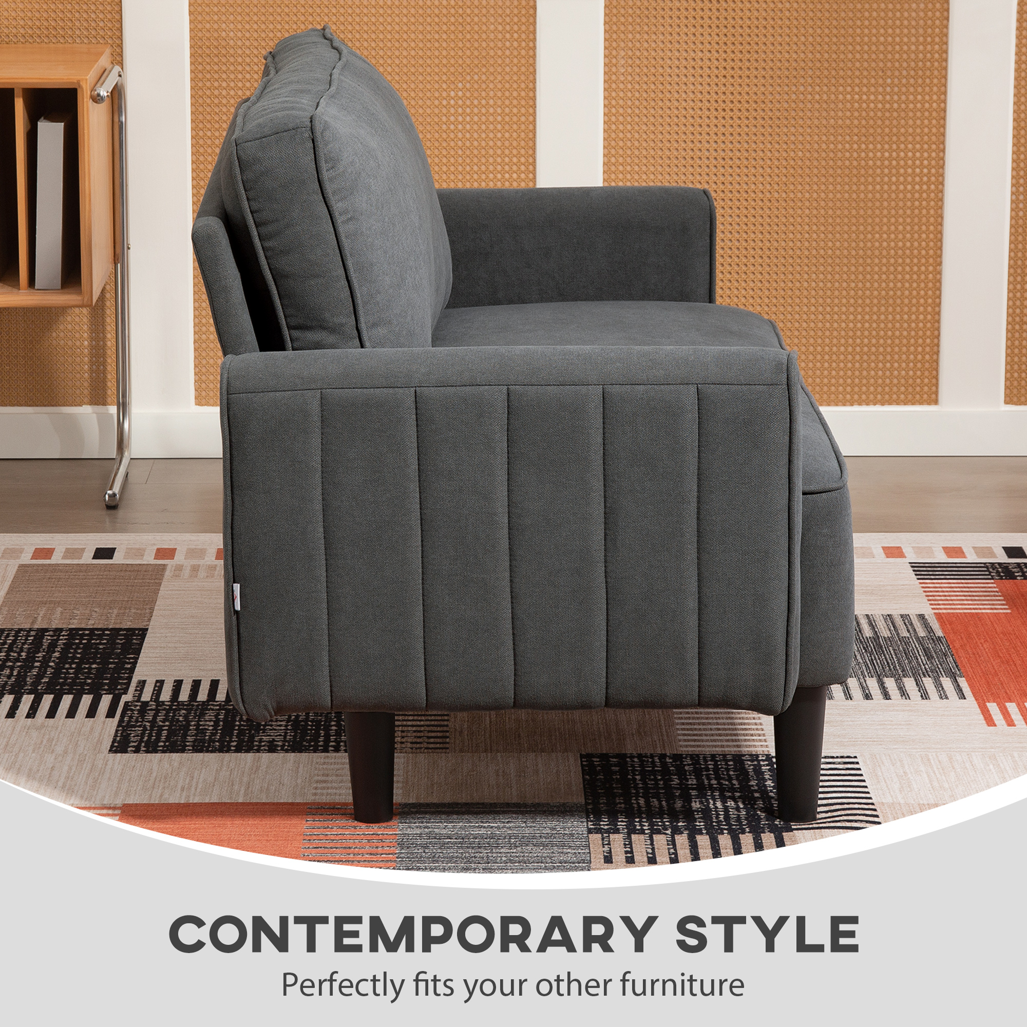 Loveseat Sofa, Linen 2 Seater Sofa Couch with Thick Padded Seat & Backrest for Living Room, Home Office, Dark Grey - Image 4