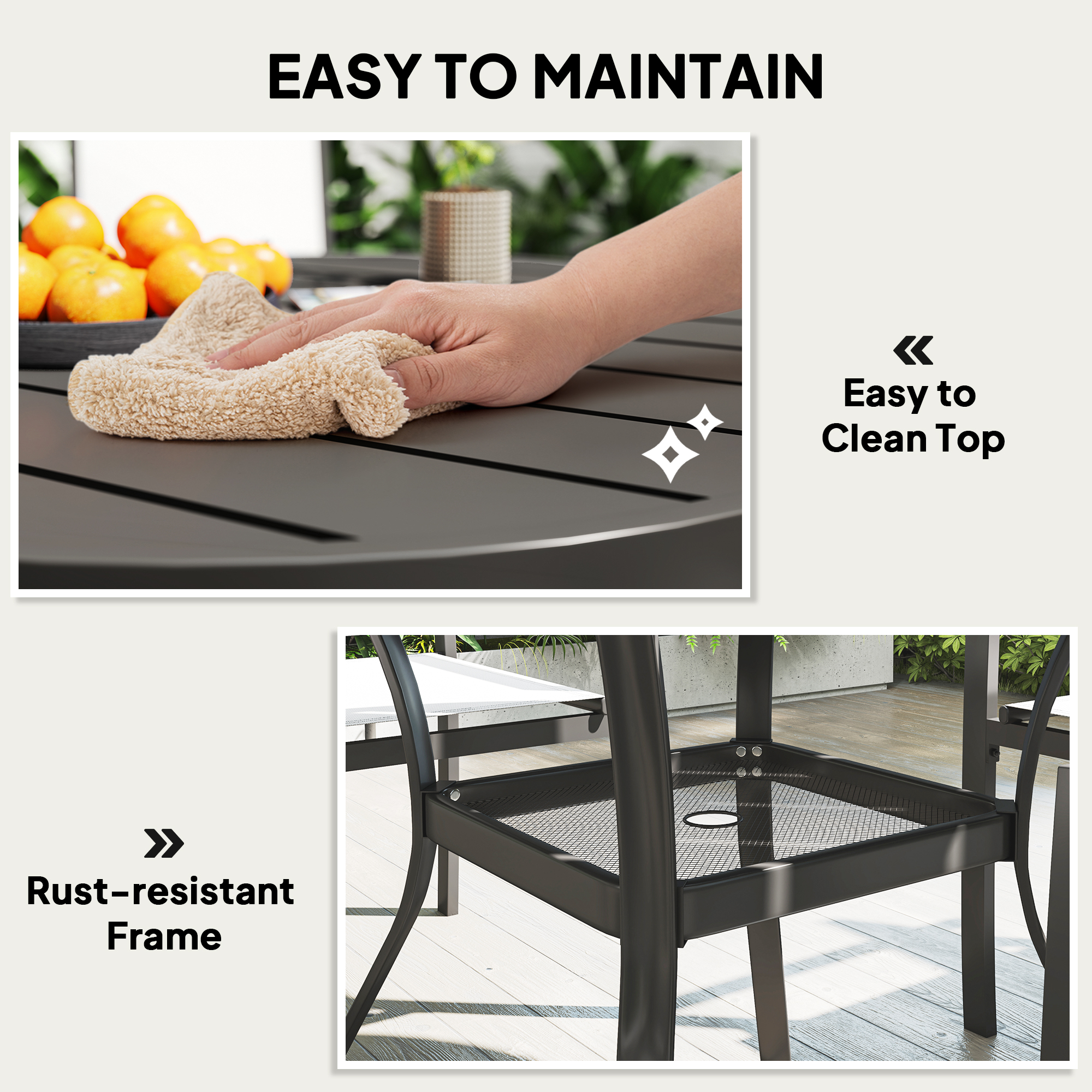 5 Piece Outdoor Dining Set with Round Table and 4 Stackable Chairs, for Backyard, Lawn, Deck, Balcony, Pool Side - Image 5