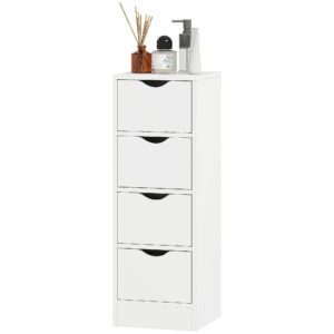 4-Drawer Bathroom Cabinet, Freestanding Narrow Storage Cabinet with Groove Handles for Small Spaces, White