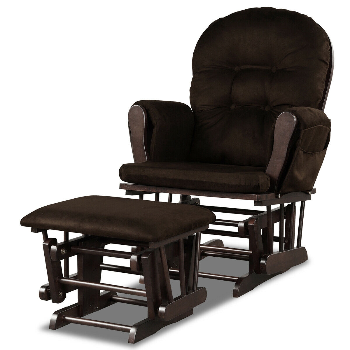 Wood Glider and Ottoman Set with Padded Armrests and Detachable Cushion-Brown - Image 2