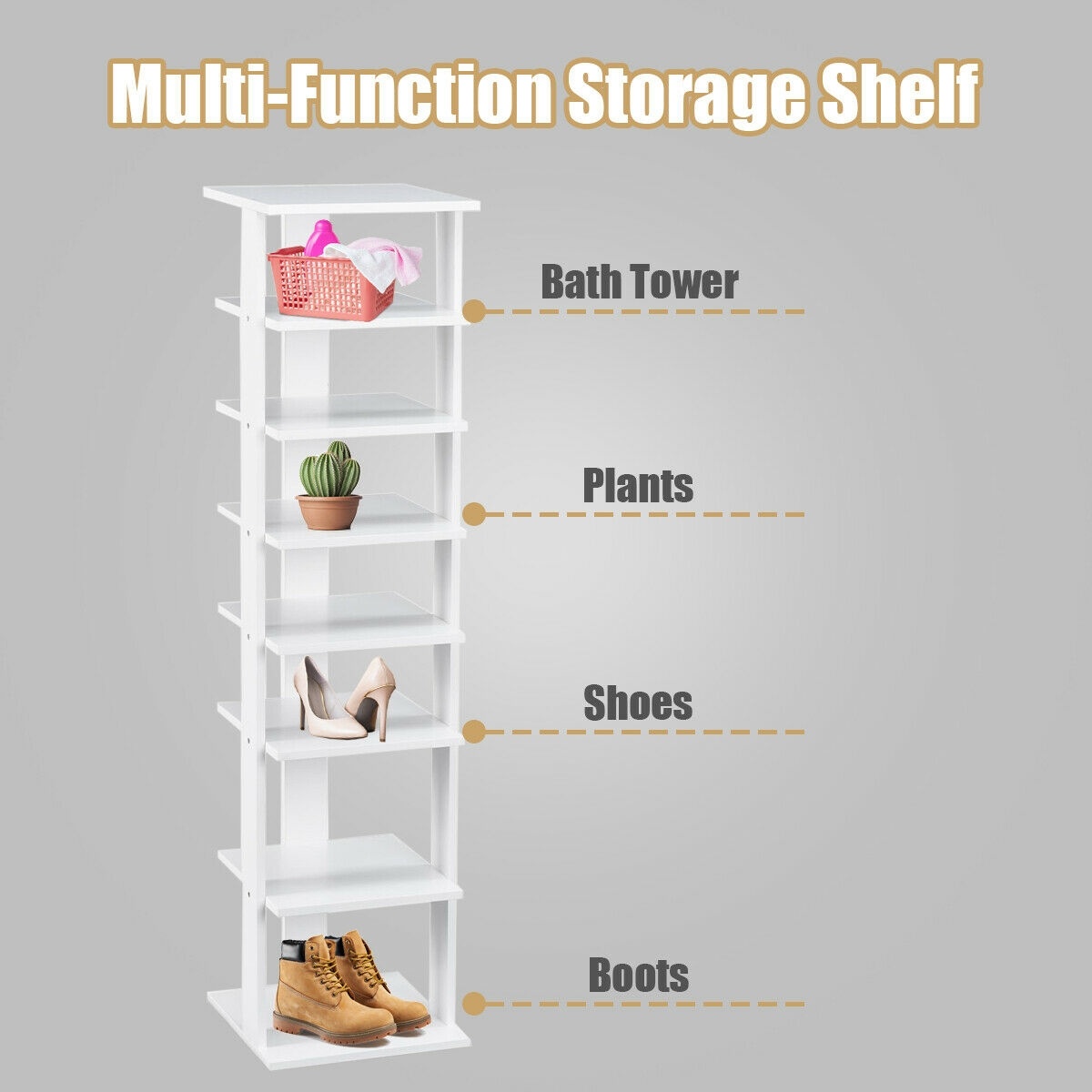 Wooden Shoes Storage Stand 7 Tiers Shoe Rack Organizer Multi-shoe Rack Shoebox-White - Image 5