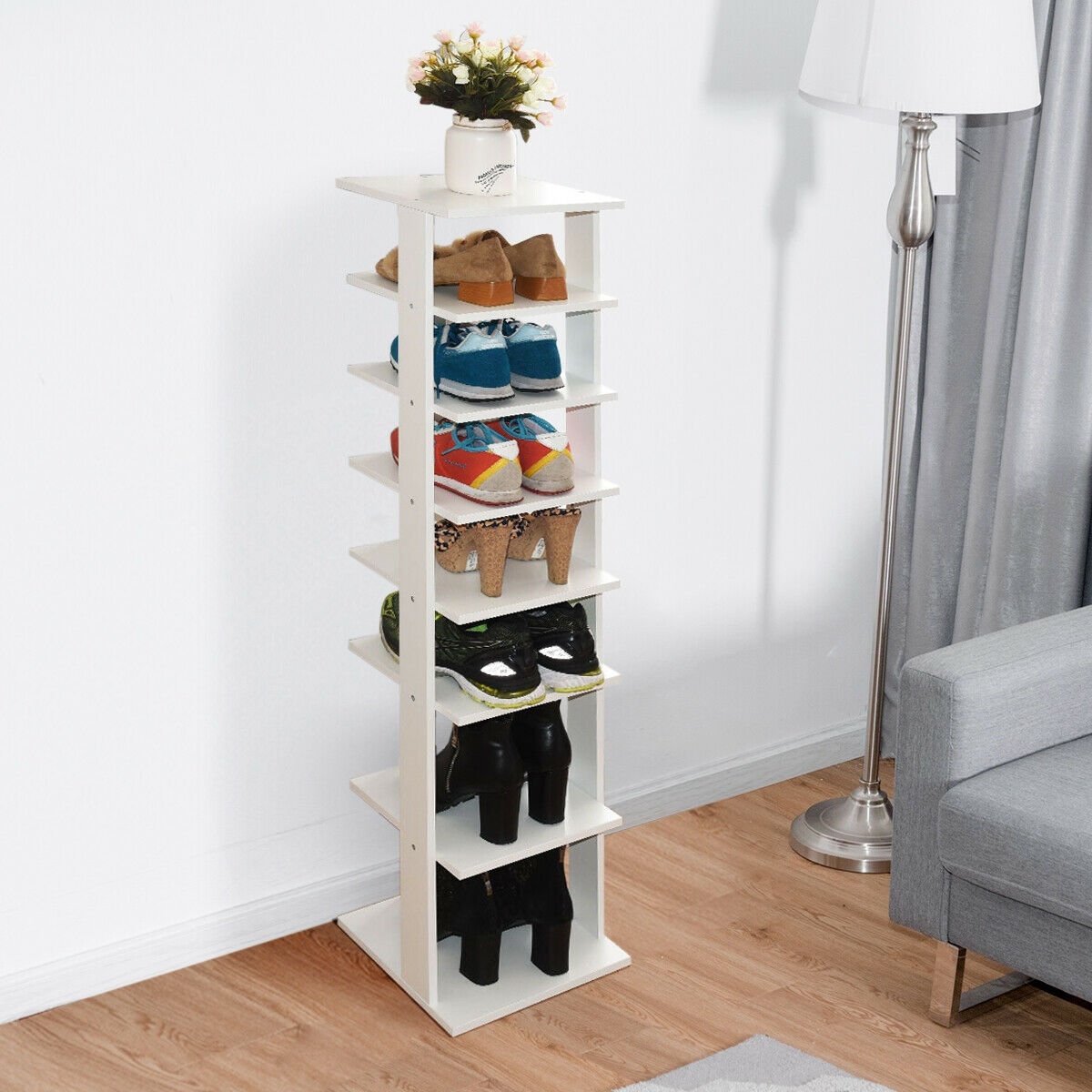 Wooden Shoes Storage Stand 7 Tiers Shoe Rack Organizer Multi-shoe Rack Shoebox-White - Image 6
