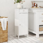 Wooden Storage Free-Standing Floor Cabinet with Drawer and Shelf-White