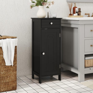 Wooden Storage Free-Standing Floor Cabinet with Drawer and Shelf-Black