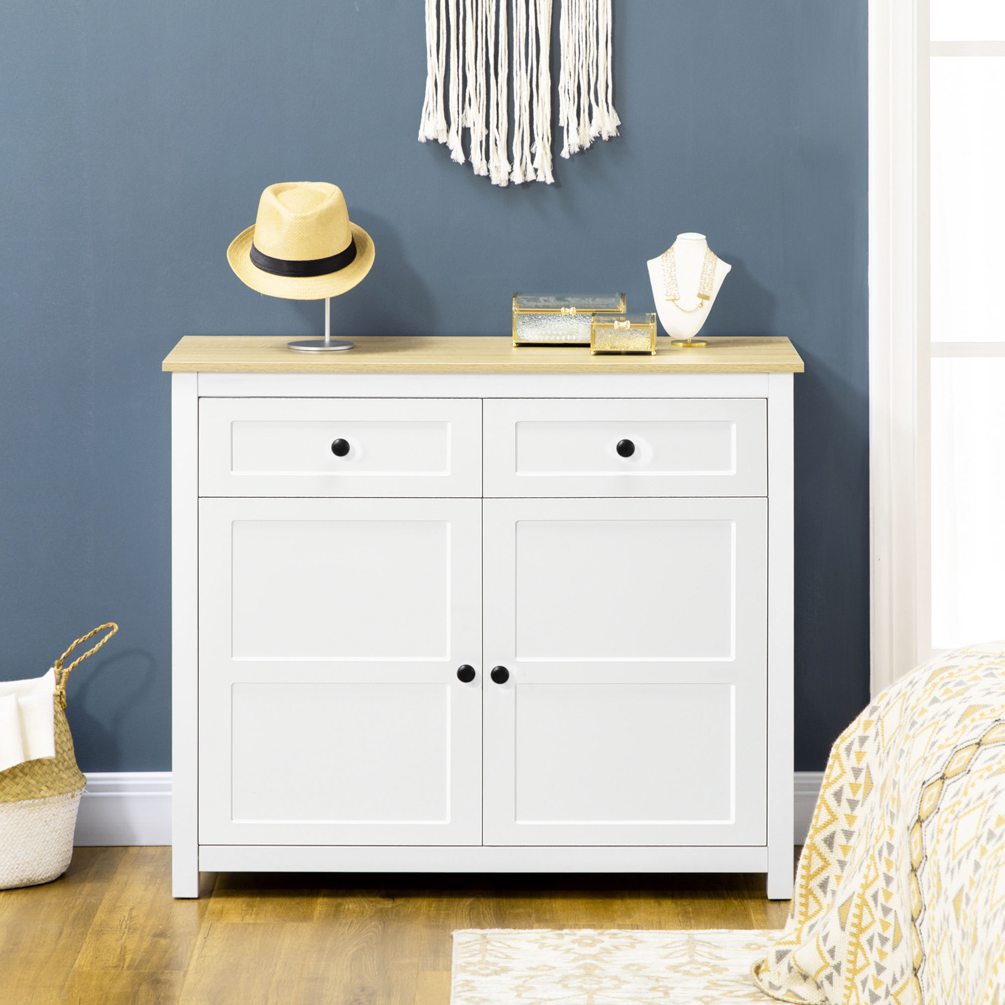 Sideboard, Modern Kitchen Storage Cabinet with Drawers and Adjustable Shelf, for Living Room and Entryway, White - Image 5