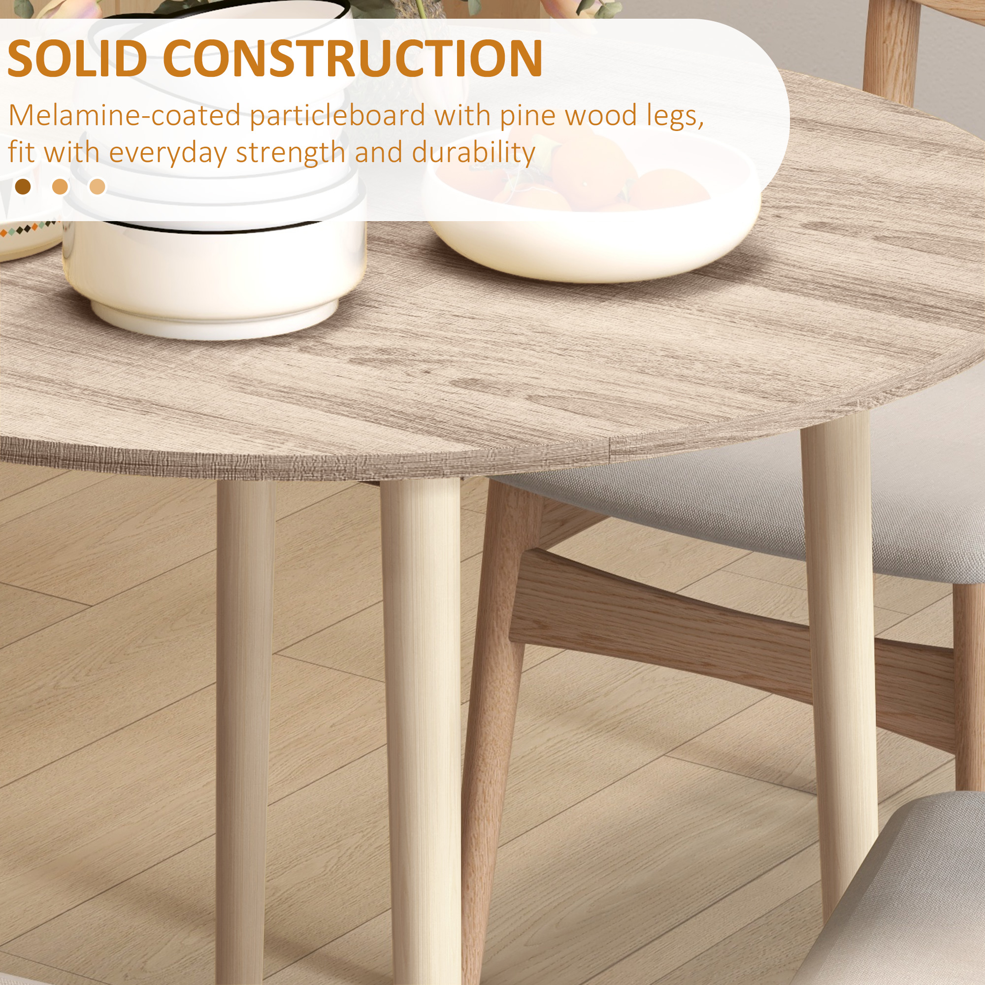 Folding Dining Table, Round Drop Leaf Kitchen Table for Small Spaces with Wood Legs, Oak - Image 4